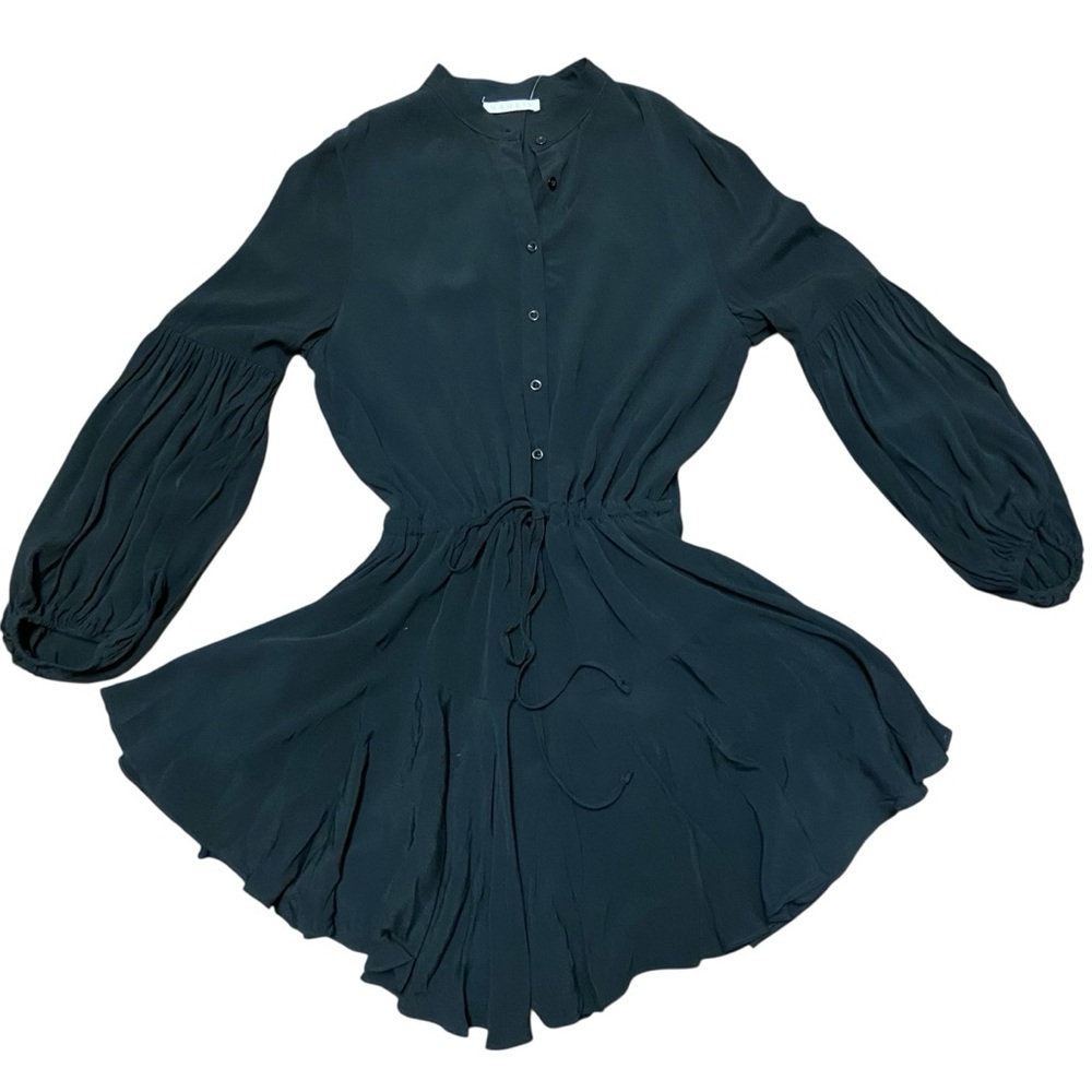 Karlie Long-Sleeve Tiered Button Front Dress Size M Black Asymmetrical Hem Lined